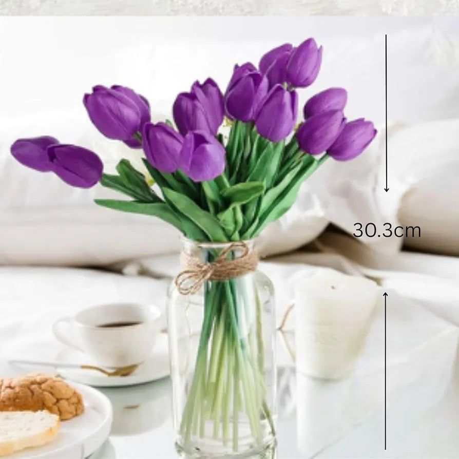 VERVENIX 5 Pcs Artificial Tulip Lily Flowers for Vase – Home Décor, Living Room, Bedroom, Party & Wedding Decoration Items Grape Voilet, Fabric, Vase Not Included